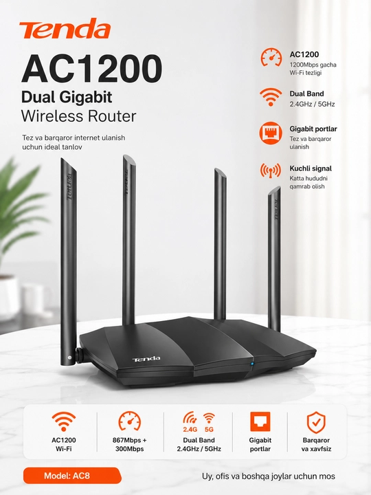 Wi-Fi роутер Tenda F3 N300 300 Мбит/с, 3 антенны, 2,4 ГГц
