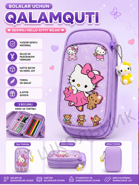 Maktab qalam qutisi Stitch, hello kitty, barbi, kosmonavt, kuromi penal, spiderman