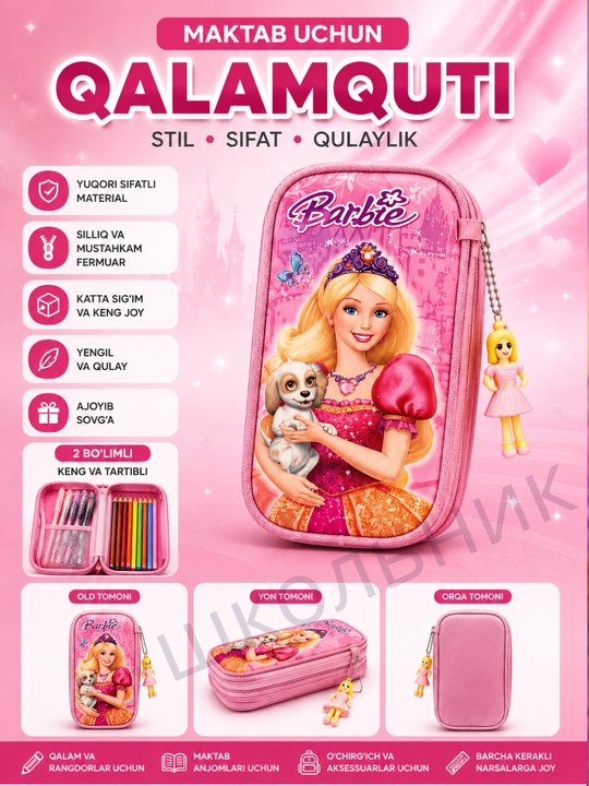 Maktab qalam qutisi Stitch, hello kitty, barbi, kosmonavt, kuromi penal, spiderman