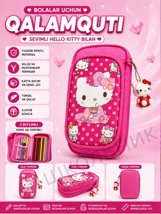 Maktab qalam qutisi Stitch, hello kitty, barbi, kosmonavt, kuromi penal, spiderman