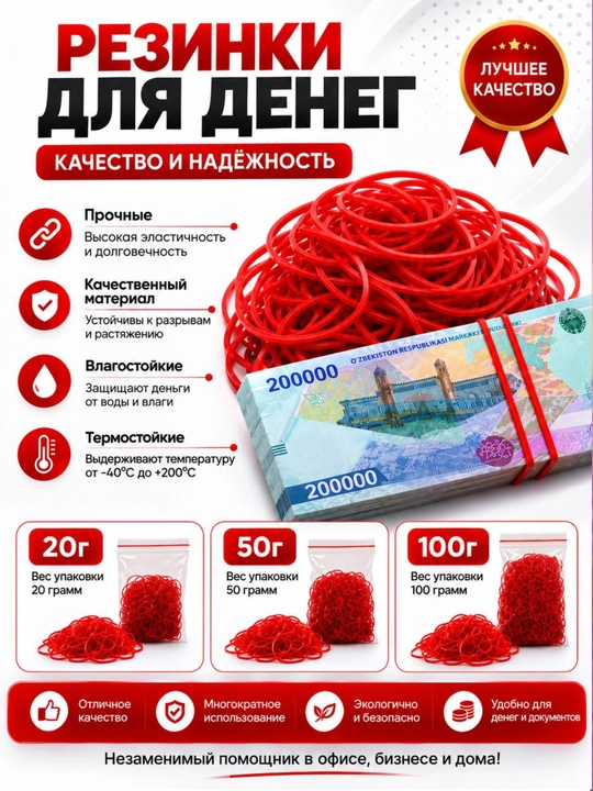 Банковские резинки канцелярские для упаковки товаров и денег - 