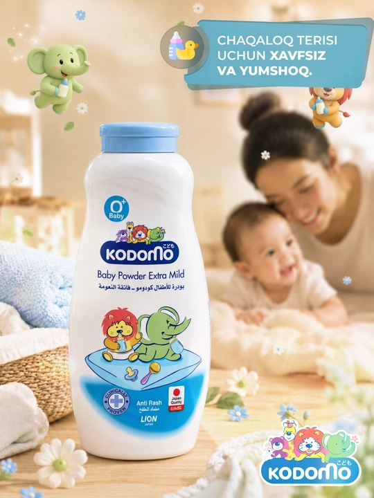 Детская присыпка Kodomo Extra Mild от сыпи, 0+ для новорожденных, от раздражений на коже