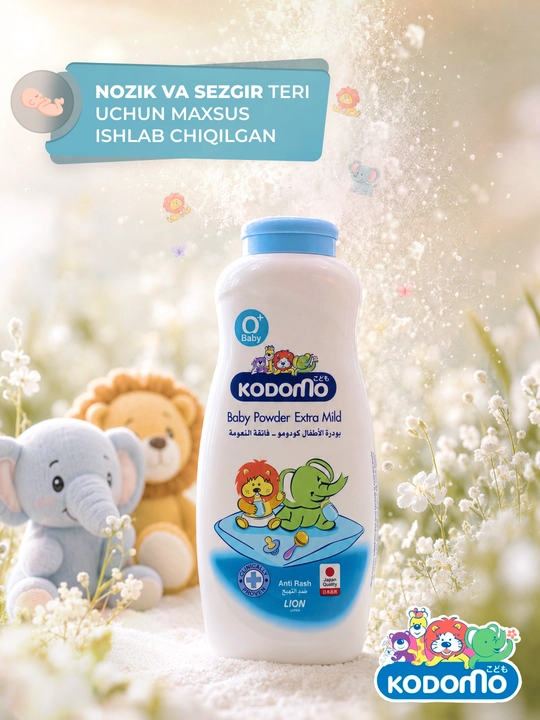 Детская присыпка Kodomo Extra Mild от сыпи, 0+ для новорожденных, от раздражений на коже