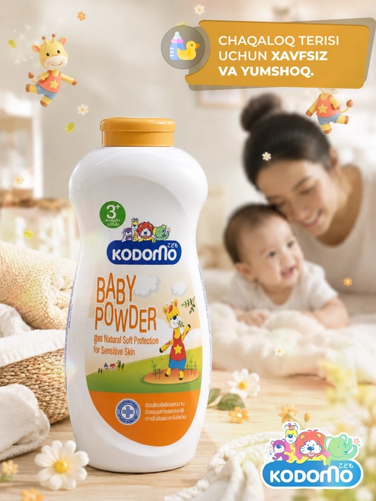 Детская присыпка и пудра рассыпчатая Kodomo Extra Mild от сыпи, 3+
