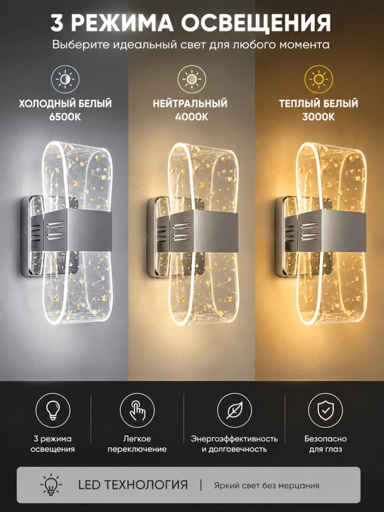 Devor brasi, chiroq, LED, zamonaviy, dekorativ chiroq, 3 xil yoritish rejimi - 