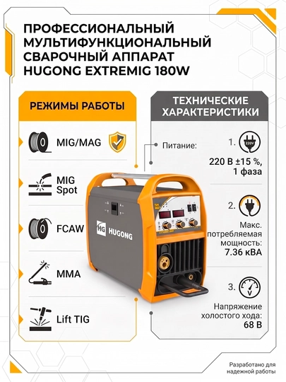 Сварочный полуавтомат 3 в 1 HUGONG EXTREMIG 180W III - 