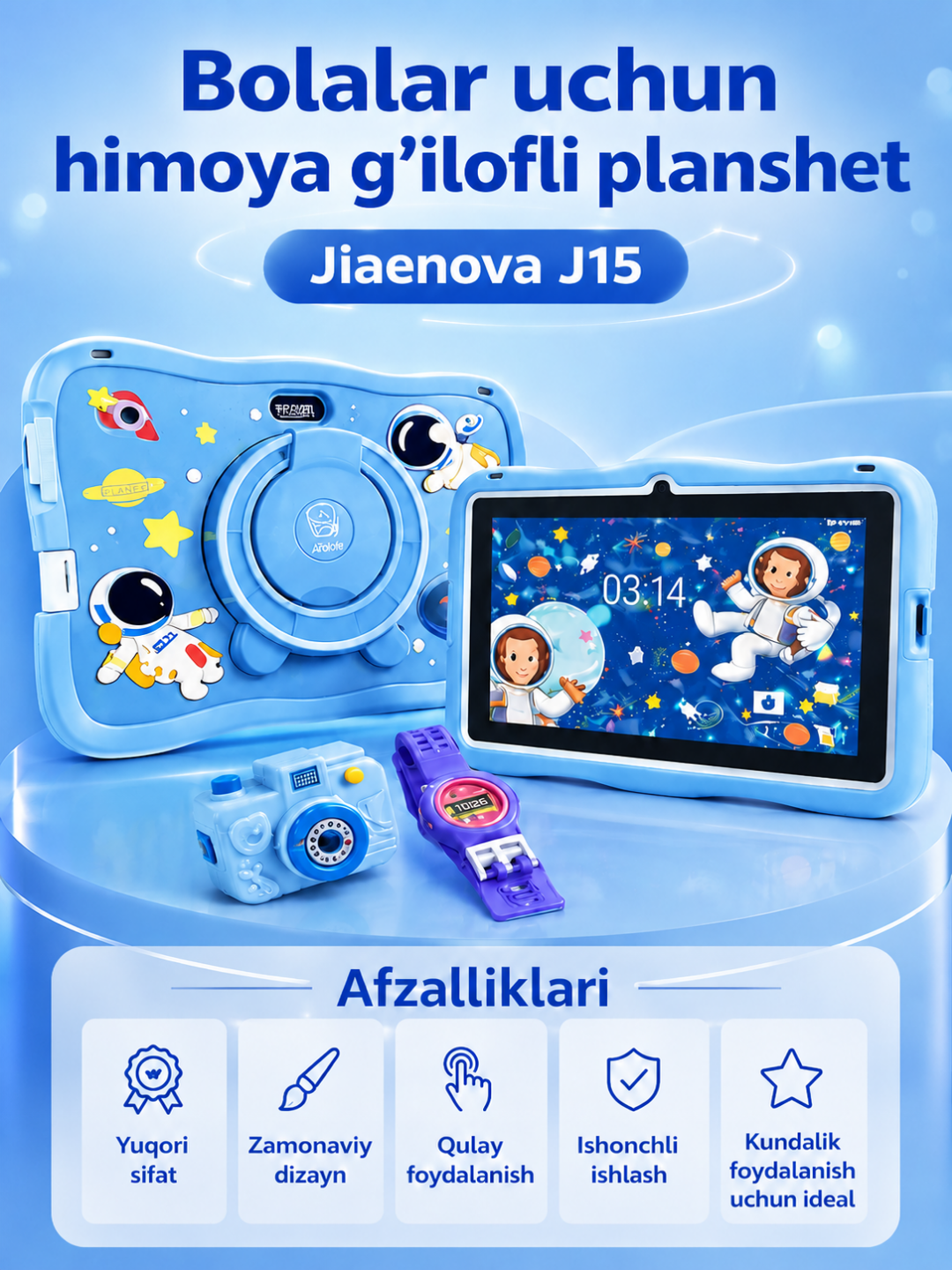 Jiaenova J15 bolalar plansheti | Himoya g‘ilofi, kamera va aqlli soat to‘plamda - 