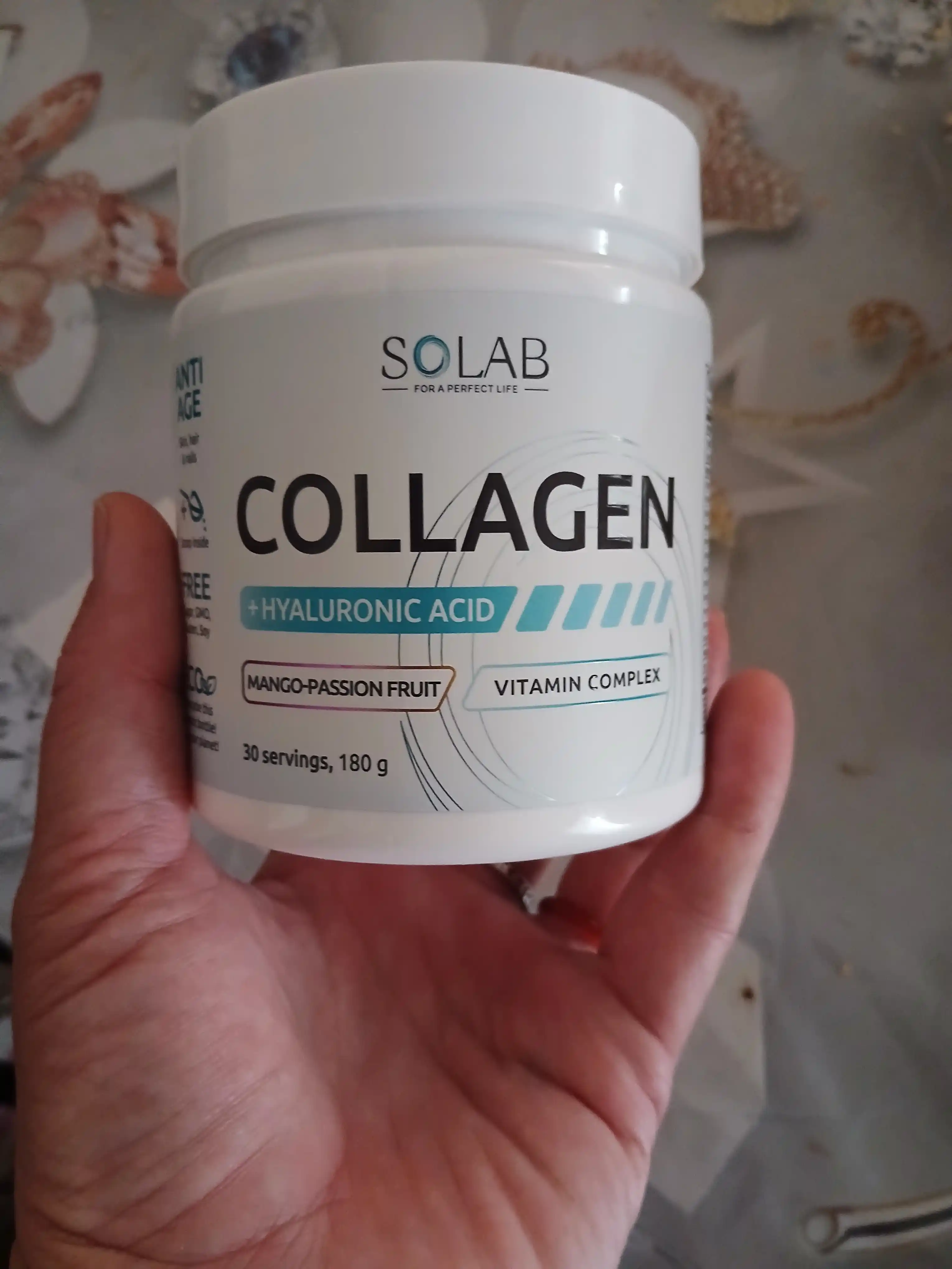 Kollagen + C vitamini + Gialuron kislotasi, SOLAB, Mango-marakuya ta’mi, 30 porsiya