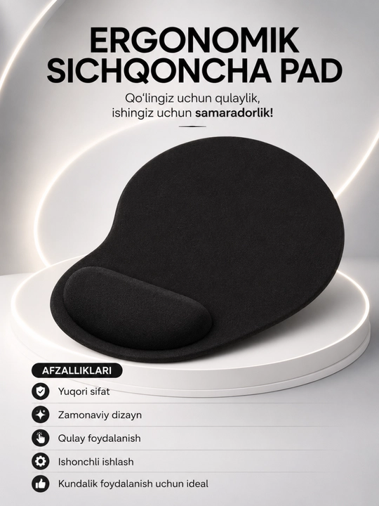 Ergonomik Sichqoncha Pad | Gel Bilak Tayanchi bilan | Qulay va Sirpanmaydigan Mouse Pad - 