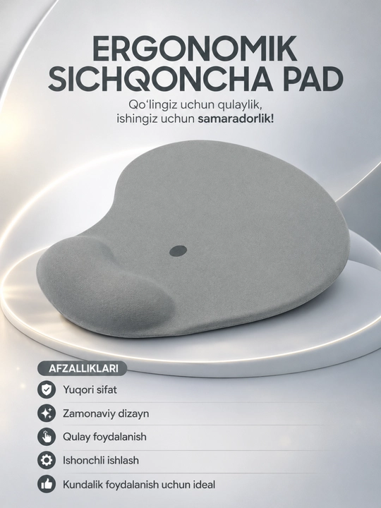 Ergonomik Sichqoncha Pad | Gel Bilak Tayanchi bilan | Qulay va Sirpanmaydigan Mouse Pad - 