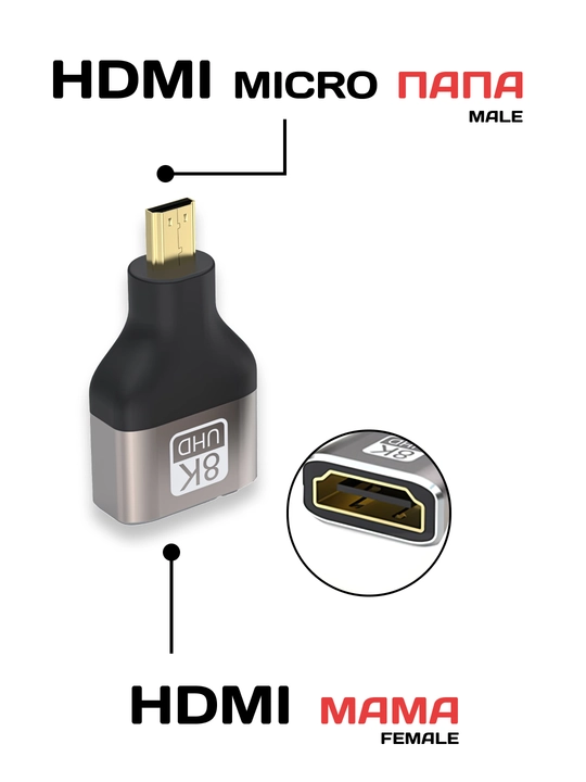 HDMI, Mini HDMI va Micro HDMI adapteri, HDMI 2.1, 8K UHD, HDR, 48 Gbit/s gacha