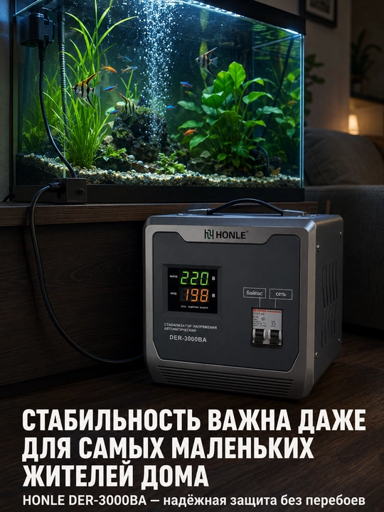 HONLE kuchlanish stabilizatori 3000VA (3kVA), uy uchun, tok sakrashidan himoya