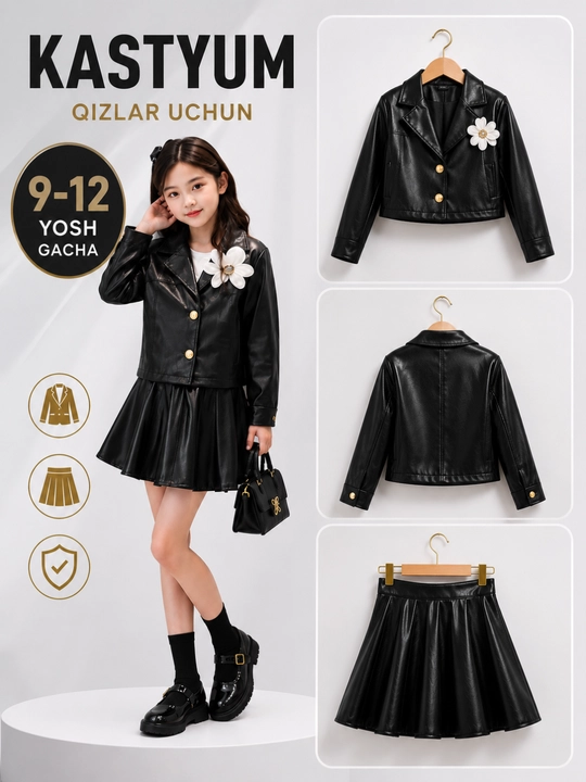 Qizlar kostyumi, qizlar charm kostyumi, qizlar kostyumi, qizlar komplekti, qizlar kiyim  - 