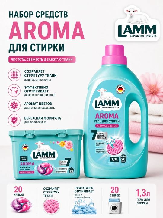 AROMA капсулы для стирки + Гель для стирки белья - 