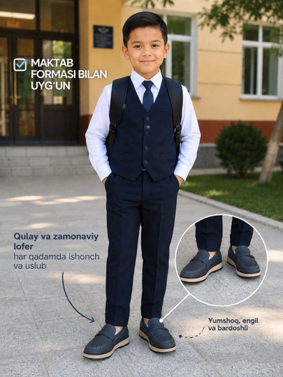 O'g'il bolalar uchun klassik loferlar - qulay va yengil maktab tuflisi - 