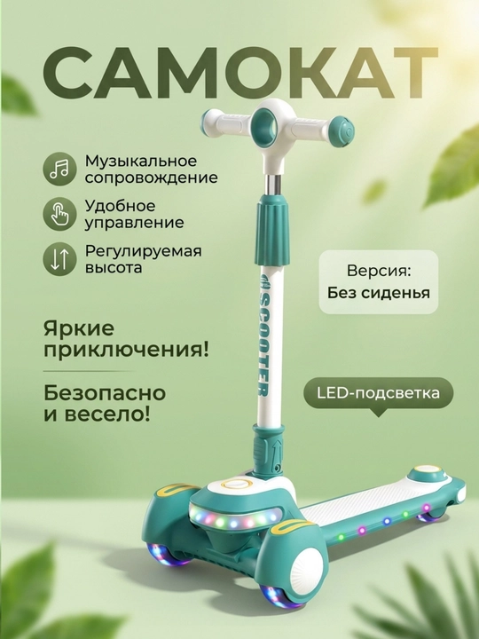 Детский самокат со светящимися колесами, трехколесный скутер складной