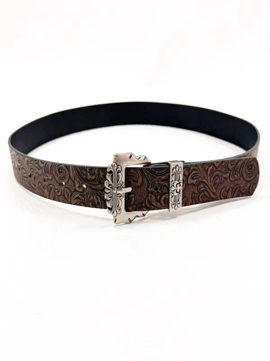 Chrome Hearts Y2K uslubidagi naqshli kamar, o'yma metall to'qa bilan (qora, jigarrang) - 