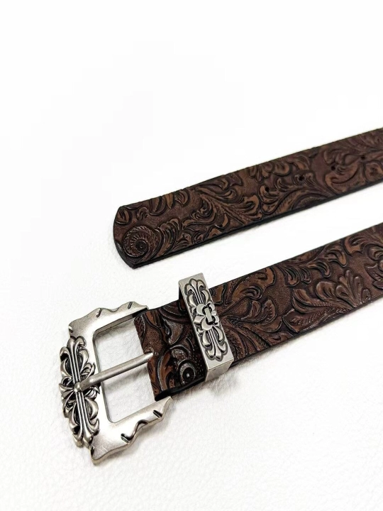 Chrome Hearts Y2K uslubidagi naqshli kamar, o'yma metall to'qa bilan (qora, jigarrang)