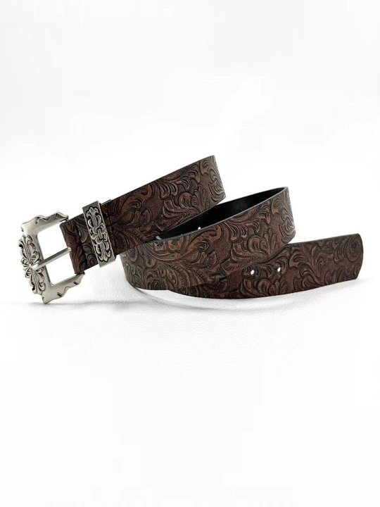Chrome Hearts Y2K uslubidagi naqshli kamar, o'yma metall to'qa bilan (qora, jigarrang)
