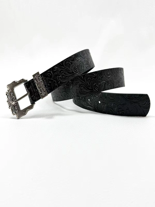 Chrome Hearts Y2K uslubidagi naqshli kamar, o'yma metall to'qa bilan (qora, jigarrang)