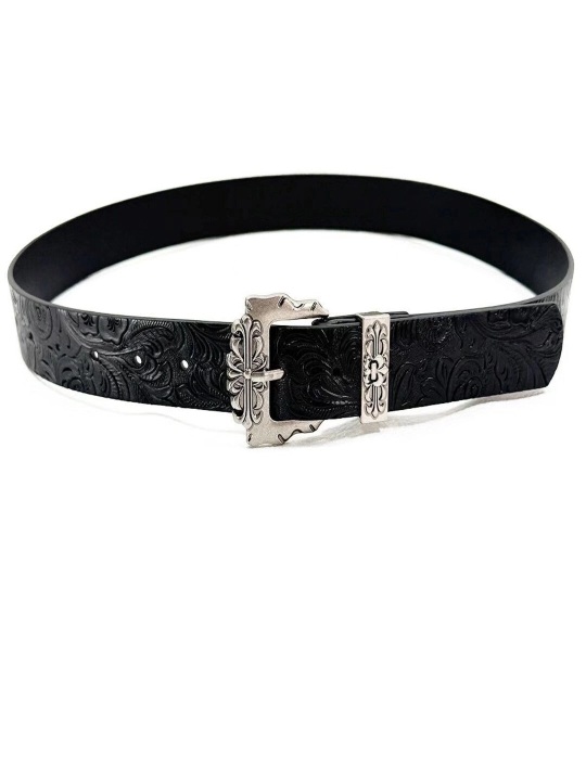 Chrome Hearts Y2K uslubidagi naqshli kamar, o'yma metall to'qa bilan (qora, jigarrang) - 
