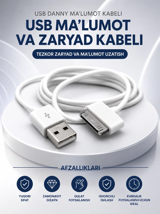 IPhone 4 uchun zaryadlash kabeli USB tez zaryad va ma’lumot uzatish - 