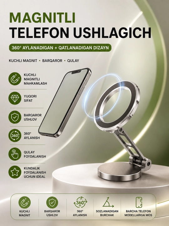 Magnitli telefon tutqichi 360° burilish - 