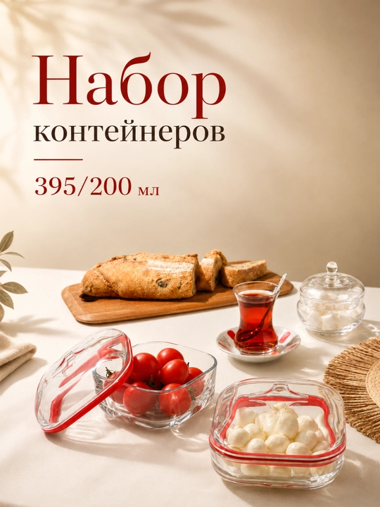 Набор стеклянных контейнеров PASABAHCE SNOWBOX 9688800, 200/395 мл, 2 предмета - 