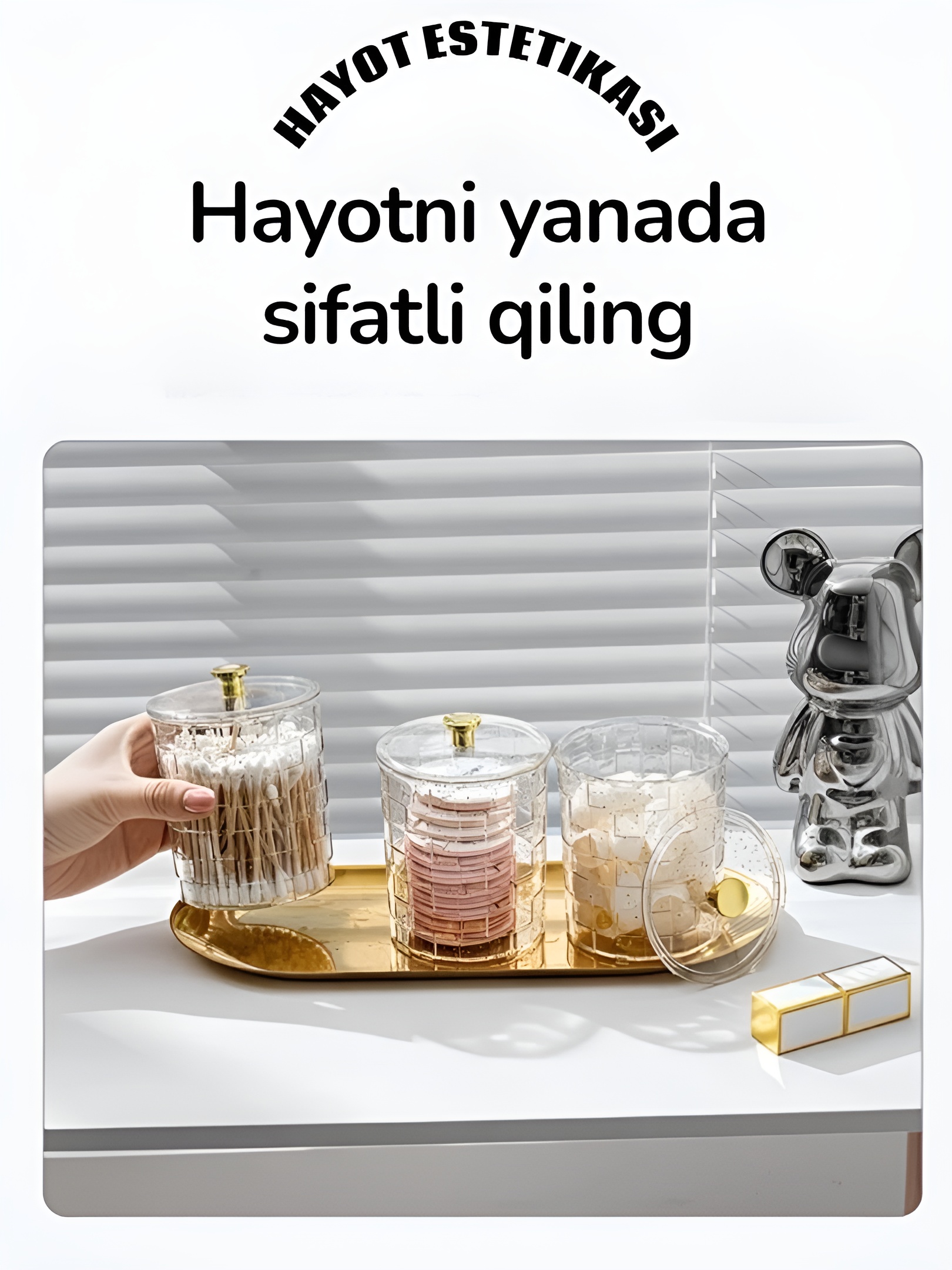 1 dona, kosmetika, paxta disklari va paxta tayoqchalari uchun akril organayzeri - 