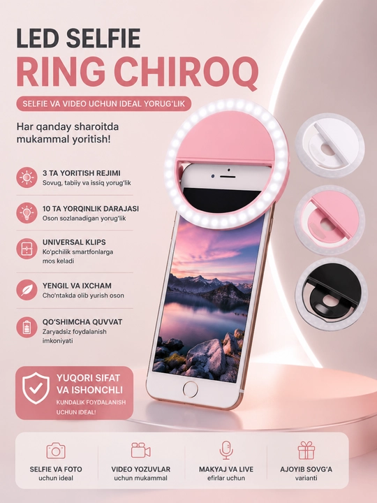 Telefon uchun qisqichli, aylana, yurak va boshqa shakldagi mini selfi chirog‘i - 
