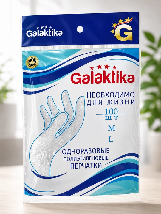 Galaktika bir martalik polietilen qo‘lqoplari, 100 dona, o‘lchami M/L