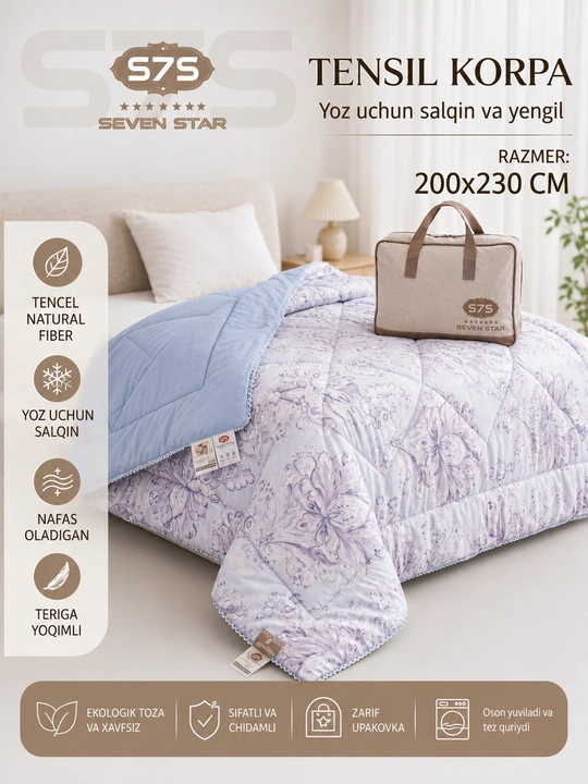 Ko'rpa. yoz uchun yengil va salqin ko'rpa. Tencel ko'rpa - 