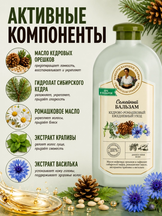 Бальзам для волос, для сухих, поврежденных, окрашенных волос, Рецепты бабушки Агафьи, 500 мл