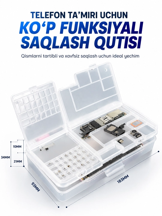 Ehtiyot qismlarni saqlash va telefonlarni ta’mirlash uchun ko‘p funksiyali organayzer