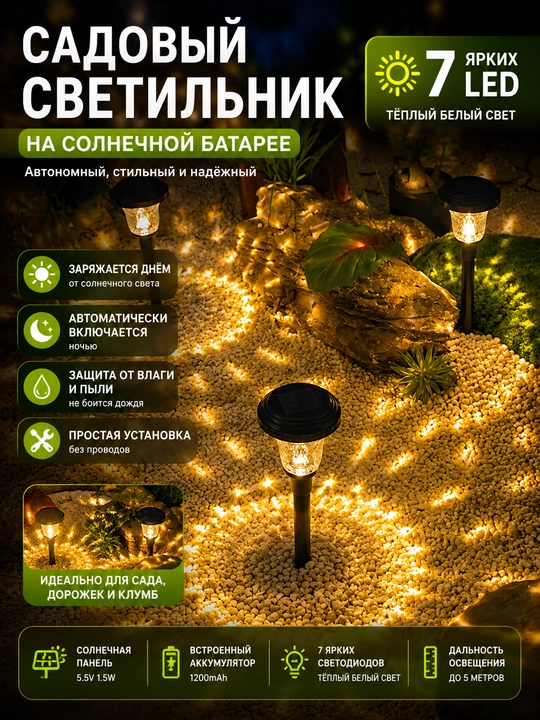 Quyosh energiyasi bilan ishlaydigan bog' chirog'i 7 LED hovli va yo'laklar uchun projektor - 