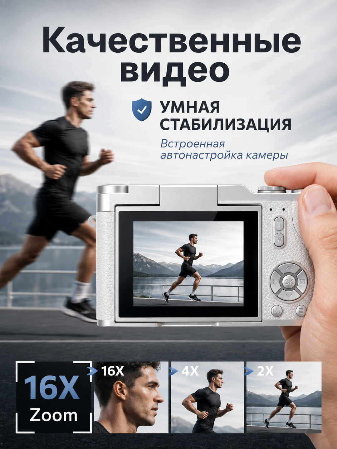 Ретро фотоаппарат HD 1080P, поворотный экран, 16X зум, автофокус AF, карта 128 ГБ