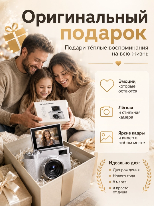 Ретро фотоаппарат HD 1080P, поворотный экран, 16X зум, автофокус AF, карта 128 ГБ