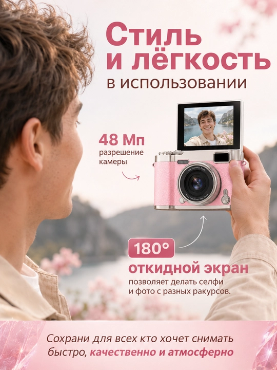 Ретро фотоаппарат HD 1080P, поворотный экран, 16X зум, автофокус AF, карта 128 ГБ
