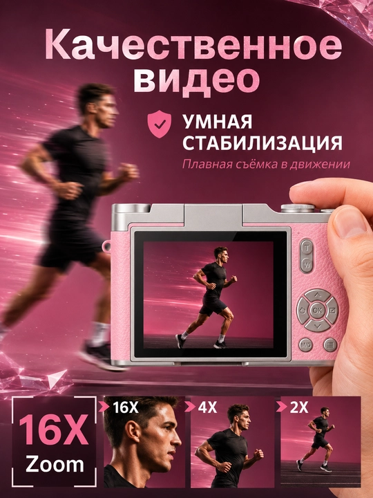 Ретро фотоаппарат HD 1080P, поворотный экран, 16X зум, автофокус AF, карта 128 ГБ