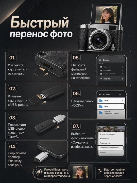 Ретро фотоаппарат HD 1080P, поворотный экран, 16X зум, автофокус AF, карта 128 ГБ