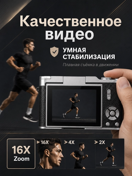 Ретро фотоаппарат HD 1080P, поворотный экран, 16X зум, автофокус AF, карта 128 ГБ
