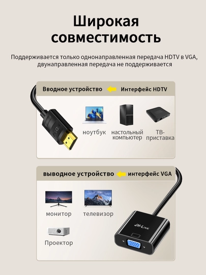 Переходник HDTV в VGA 1080P с аудио для ноутбука/проектора