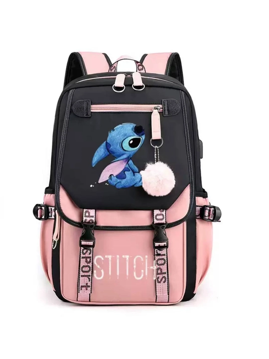 Школьный рюкзак для девочек Stitch, ортопедический, вместительный, с помпоном - 