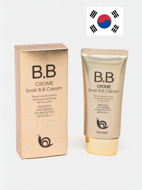 Crome Crome salyangozi BB kremi SPF50, salyangozi mukinli, oqartiruvchi tonal krem bilan