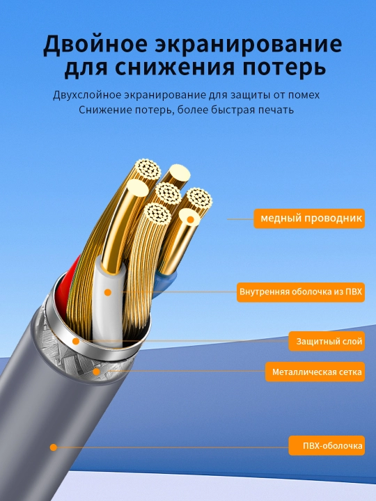 USB кабель Type-B для принтера/сканера/МФУ экран. никель