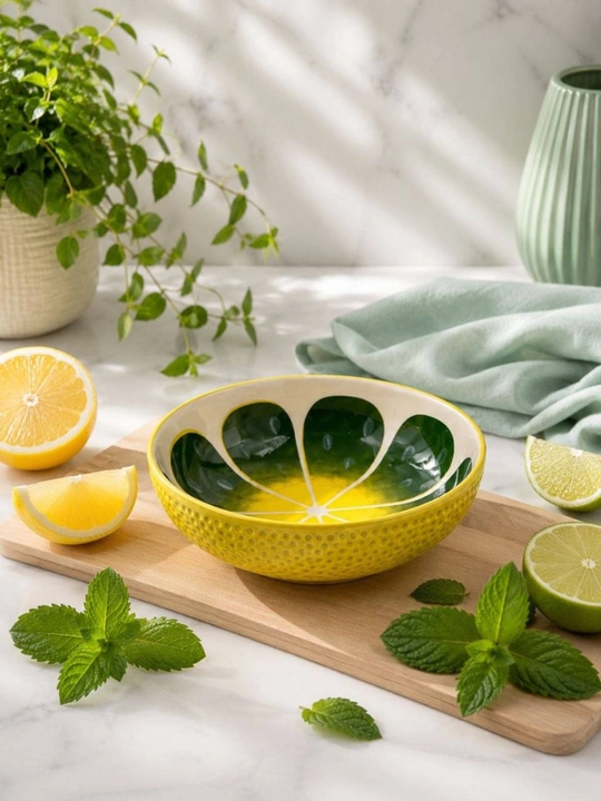 Pinterest Limon Dizaynli Chinni Salat Idishi Meva Uchun Dekorativ Kosa