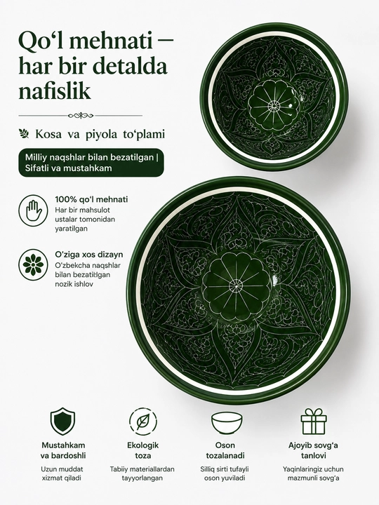 Rishton milliy kosa piyola choynak va lagan sopol buyumlari - 