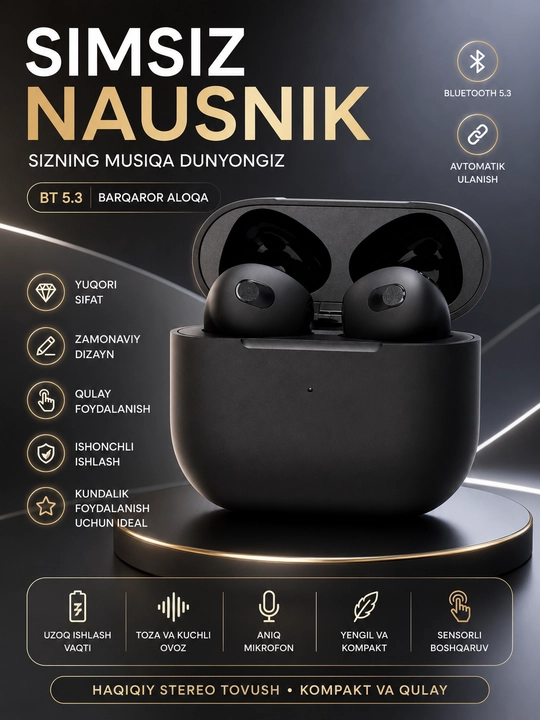 Беспроводные Bluetooth-наушники 5.3 с HD-звуком, сенсорным управлением и микрофоном - 