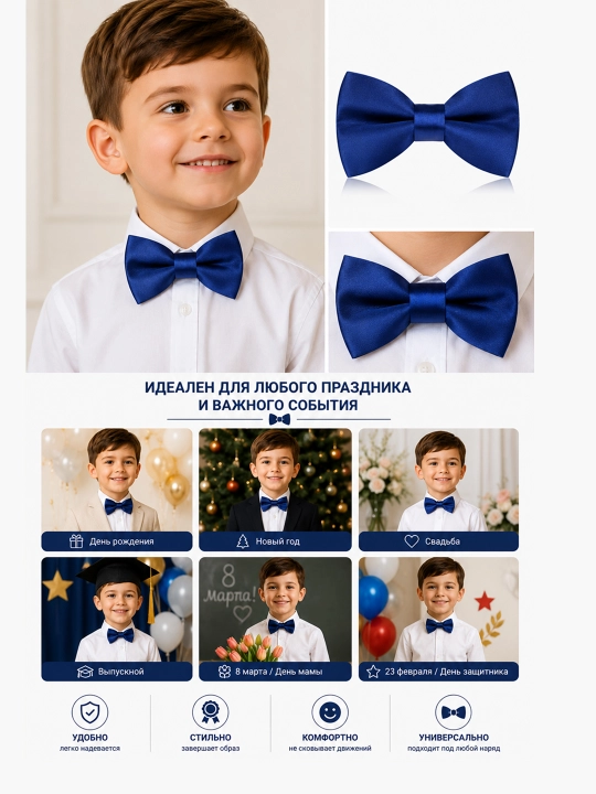 Bolalar uchun klassik kapalak galstuk, sozlanadigan tasma bilan