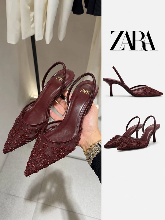 Элегантные женские туфли ZARA на каблуке 6 см с бусинами, Турция, размер в размер - 